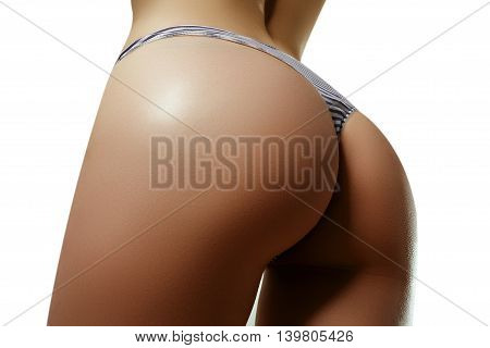 Beautiful Female Body Part. Sexy Female Buttocks Isolated On Whi