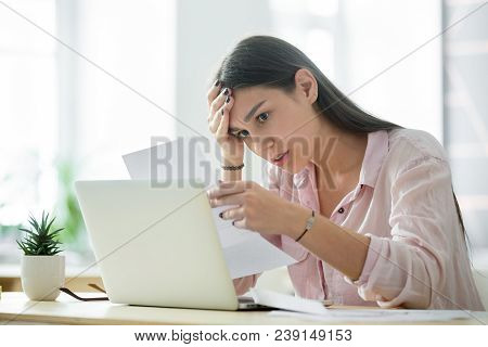 Worried Frustrated Woman Shocked By Bad News Or Rejection Reading Letter, Stressed Girl Troubled Wit