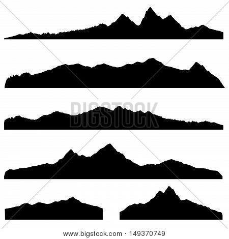 Mountains landscape silhouette set. Abstract high mountain border background collection