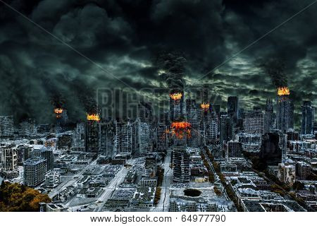 Cinematic Portrayal Of Destroyed City With Copy Space