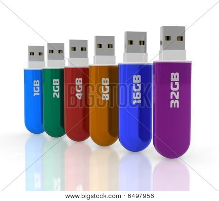 Row of color USB flash drives