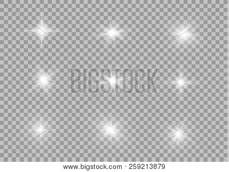 White Glowing Light Explodes On A Transparent Background. Sparkling Magical Dust Particles. Bright S