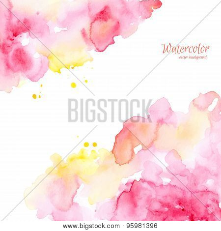 Abstract pink yellow hand drawn watercolor background,vector illustration.