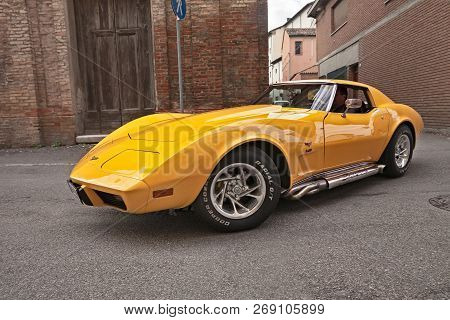 Classic American Sports Car Cheevrolet Corvette C3 Stingray Of The Seventies With Side Pipes Exhaust