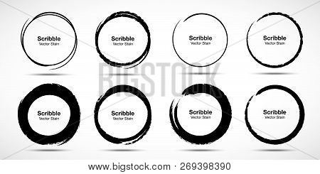 Hand Drawn Circle Brush Sketch Set. Grunge Doodle Scribble Round Circles For Message Note Mark Desig