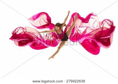 Graceful Ballet Dancer Or Classic Ballerina Dancing Isolated On White Studio. Woman Dancing With Pin