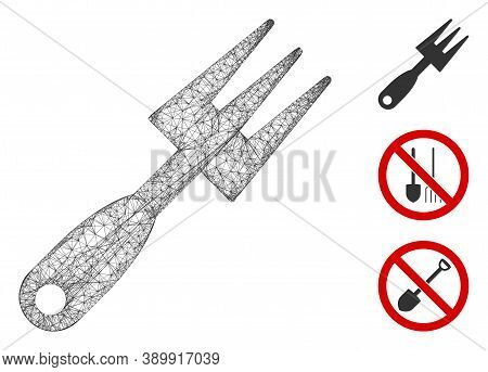 Mesh Cultivator Rake Polygonal Web 2d Vector Illustration. Model Is Created From Cultivator Rake Fla