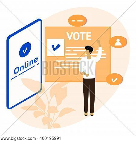 Vector Illustration People Vote Online For Candidate On Phone Election Campaign Online Choices Polit