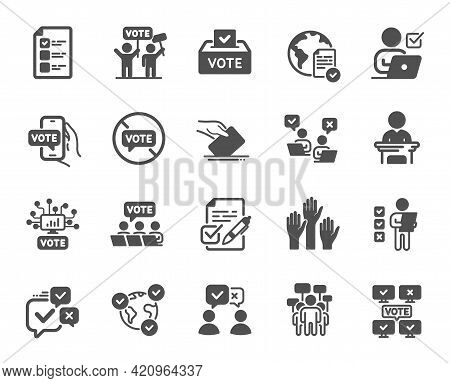 Voting Simple Icons. Public Election, Vote Box, Ballot Paper Icons. Candidate, Politics Voting And P