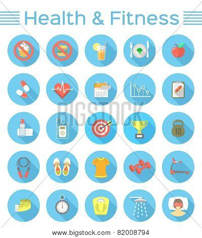 Modern Flat Fitness And Wellness Icons