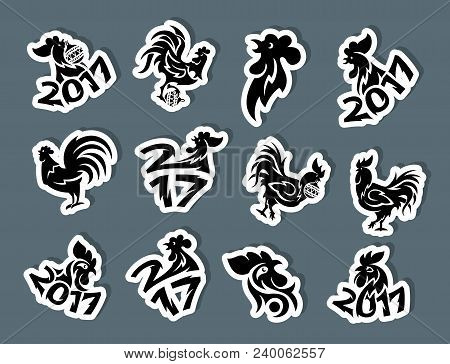 Rooster Logo Cock Vector Cute Cartoon Illustration New Year 2017 Badges Bird Symbol Farm Animal Hen 