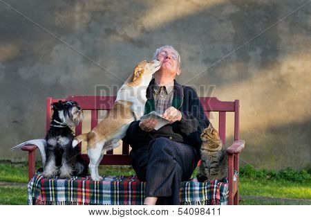 Old man with his pets