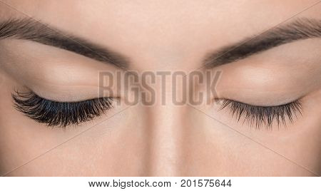 Eyelash Removal Procedure Close Up. Beautiful Woman With Long Lashes In A Beauty Salon. Eyelash Exte