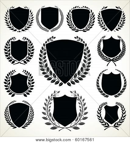 Black shield and laurel wreath collection