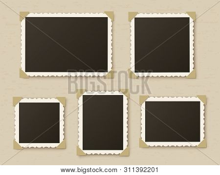 Retro Photo Frames. Vintage Paper Picture Frame Template For Nostalgia Scrapbook. Retro Photos Borde