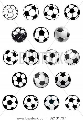 Black and white soccer balls or footballs