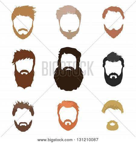 Hair, beard and face, hair, cut-out mask flat cartoon collections. Vector male hairstyles, illustrations, beards and hair. Flat hair and beard style hair fashion. Hairstyles icons isolated hairstyles for white background isolated.