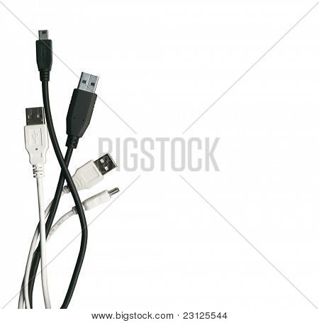 Various usb cable isolated on white with Clipping Path, ready to use