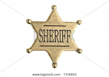 Six point sheriff star badge isolated on white