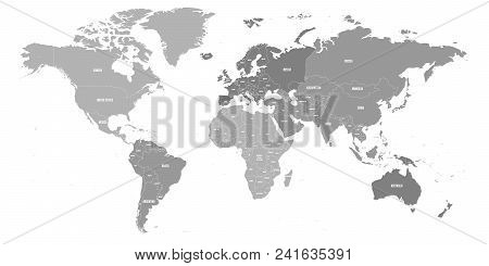 Map Of World. Political Map Divided To Six Continents - North America, South America, Africa, Europe