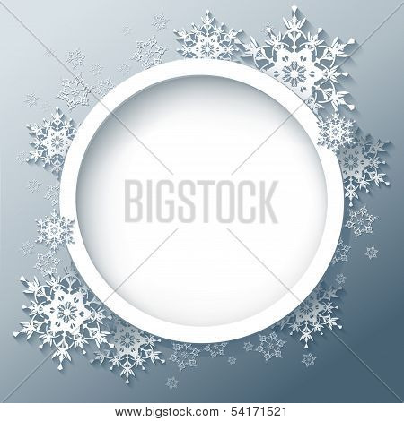 Winter Abstract Background With 3D Snowflakes