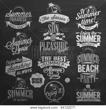 Retro Elements for Summer Calligraphic Designs On Chalkboard