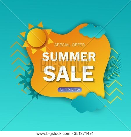 Hello summer vector illustration. Summer sale web banner template. Hello Summer, summer time, summer day, summer day background, summer banners, summer flyer, summer design, summer with people in the pool, vector illustration. Eps10 vector illustration. C