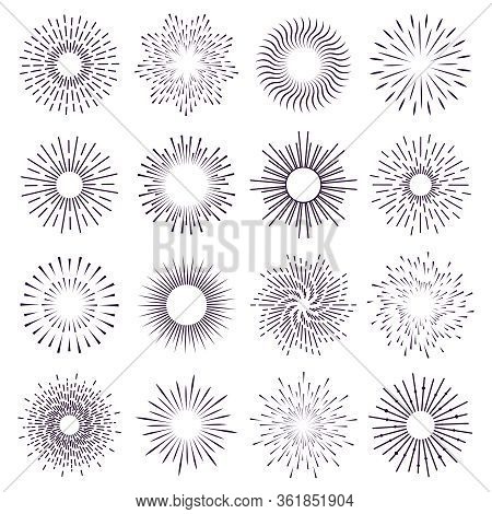 Shiny Sunburst. Vintage Star Radiant Sunbursts, Hand Drawn Sparkle Starburst Frames, Sunbursts Badge