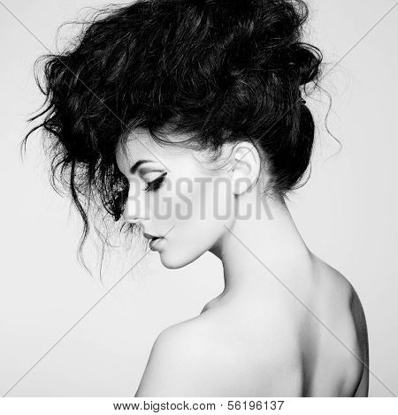 Black And White Photo Of Beautiful Woman With Magnificent Hair