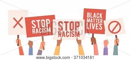 People Protest Against Racism. Hands Holding Posters. People With Posters Protest. Anti Racism Prote