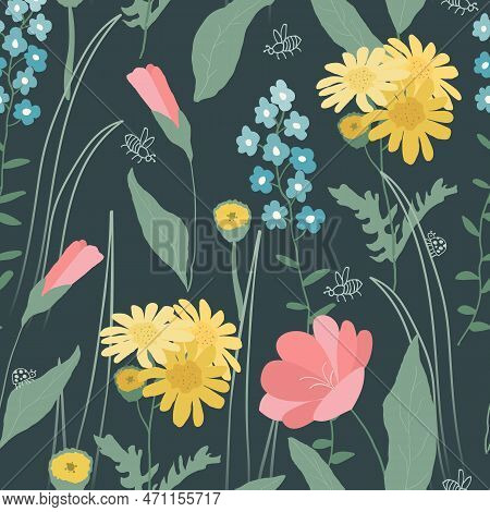 Floral Seamless Pattern Hand-drawn. Flower Graphic Design.