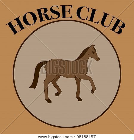 Vector Brown Label For Horse Club Or Riding Club With One Horse In The Round Frame