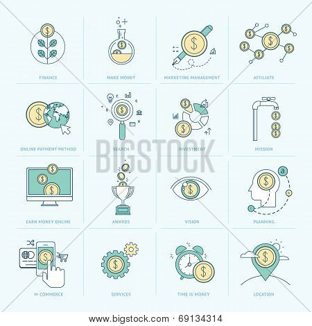 Set of flat line icons for finance