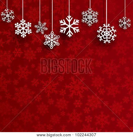 Christmas Background With Hanging Snowflakes