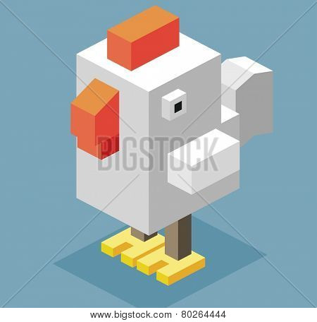 cute cock. 3d pixelate isometric vector