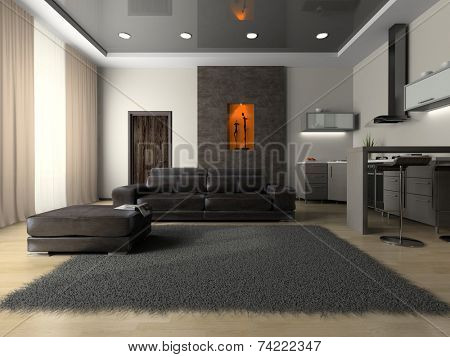 View on the modern room 3D rendering