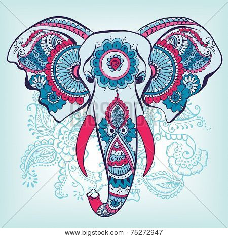 Vector Elephant on the Henna Indian Ornament