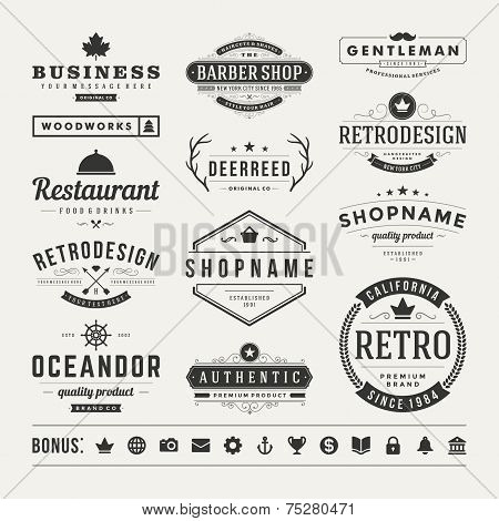 Retro Vintage Insignias Or Logotypes Set Vector Design Elements