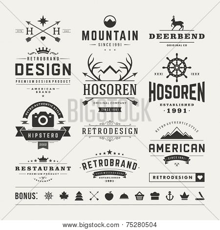 Retro Vintage Insignias Or Logotypes Set Vector Design Elements