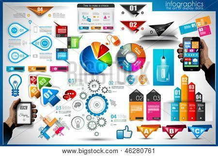 Инфографики элементы - набор бумаги теги, технология иконы, Облако cmputing, графики, бумага теги, стрелки