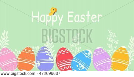 Easter Poster And Banner Template With Easter Eggs. Greetings And Presents For Easter Day In Flat La