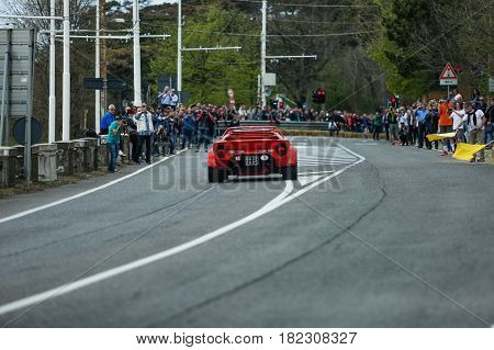 Trieste Italy - April 2 2017: Photo of a Lancia Stratos HF 1973 on the Trieste Opicina Historic. Trieste Opicina Historic is regularity run for vintage and classic Cars.