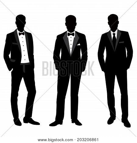 Wedding men's suit and tuxedo. Collection. The groom. Vector illustration.