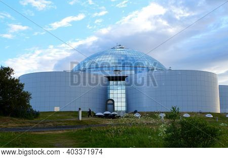 Reykjavik, Iceland - June 21, 2019 - The View Of Perlan, The Famous Planetarium And Exhibition Cente