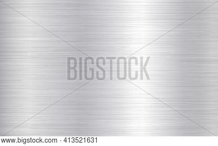 Metal Background. Silver Steel Texture. Brushed Stainless Sheet. Bright Polish Plate With Reflection