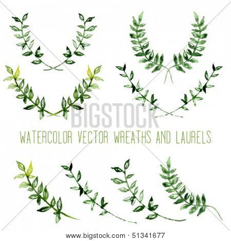 Watercolor vintage floral trendy set of wreaths and laurels