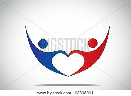 Young Man & Woman Couple Dance & Hold Hands In Love Heart Shape