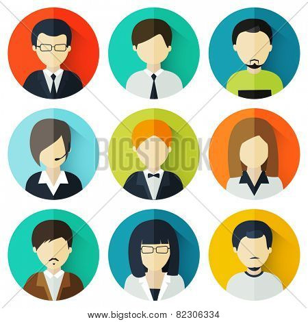 Set of nine young male and female business avatars.