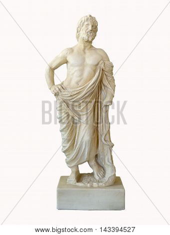 Marble greek god of medicine statuette of Asklepios isolated over white