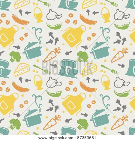 Kitchen Seamless Pattern. Vector Background.